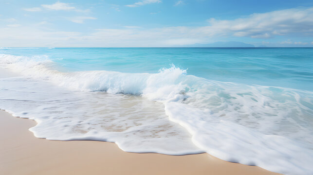 beautiful soft blue ocean wave on fine sandy beach