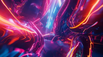 Foto op Canvas Neon streams of light intertwine, forming a captivating display of artificial energy that pulses and vibrates within the abstract digital tapestry. © ITS YOUR'S