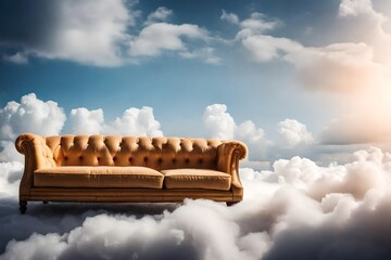cozy sofa over fluffy clouds - obrazy, fototapety, plakaty