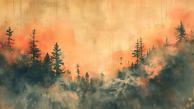 painting of sunset in ther forest