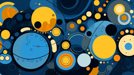 Obraz premium A background pattern with geometric shapes and circles in blue, yellow, and black