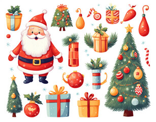 Christmas, New Year holidays icon big set. Flat style collection. Clip art, sticker and label design