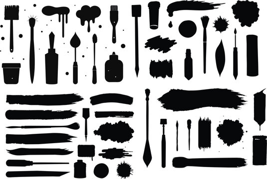 Black set paint, ink brush, brush strokes, brushes, lines, frames, box, grungy. Grungy brushes collection. Brush stroke paint boxes on white background vector