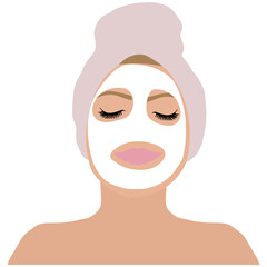 A Woman Relaxing With Face Mask and Towel Illustration 