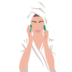 Woman With Gua Sha Massage and Towel Illustration 