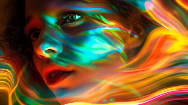 Radiant neon waves ripple and flow, painting a luminous portrait of abstract beauty within the silent realm of the digital unknown.
