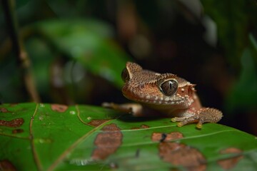 Obraz premium Small Frog Perched on Green Leaf
