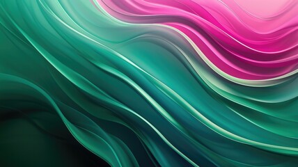 The abstract picture of the two colours of pink and green colours that has been created form of the waving shiny smooth satin fabric that curved and bend around this beauty abstract picture. AIGX01. - obrazy, fototapety, plakaty