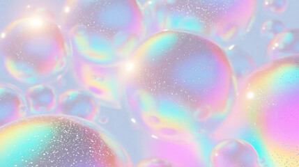 bubbles a pretty lightup holograph, in the style of soft and airy compositions, raw texture, white background, subtle color gradations, sunrays shine upon it, textured pigment planes, reflective surfa - obrazy, fototapety, plakaty