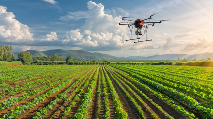 Modern agriculture is adopting drone technology to meet the challenges of food security and environmental sustainability. - obrazy, fototapety, plakaty