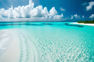 Beautiful sandy beach with white sand and rolling calm wave of turquoise ocean on Sunny day on...