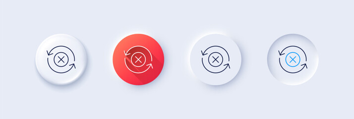 Reject refresh line icon. Neumorphic, Red gradient, 3d pin buttons. Decline update sign. Rotation arrow. Line icons. Neumorphic buttons with outline signs. Vector