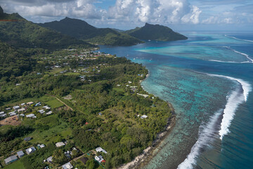 aerial view of huahine lagoon