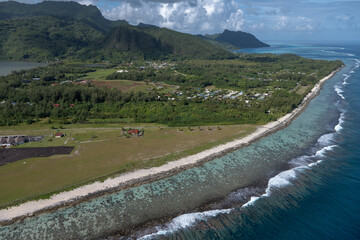 aerial view of huahine lagoon