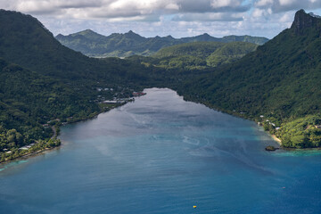 aerial view of huahine lagoon