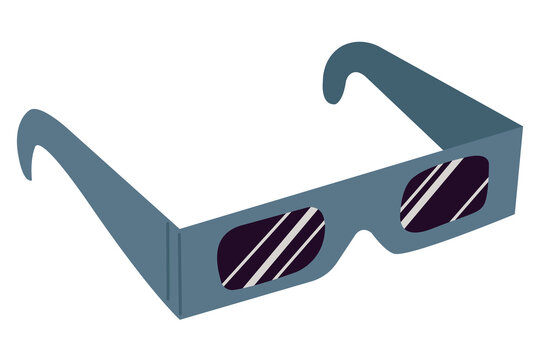 Special sunglasses to protect eyes by watching solar eclipse. Simple vector illustration in flat style isolated on white background. Vector design element for project, banner, invitation.