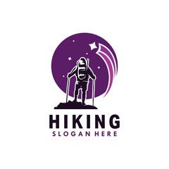 Hiking with night stars silhouette vector design