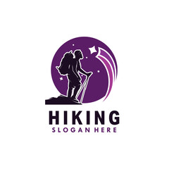 Hiking with night stars silhouette vector design