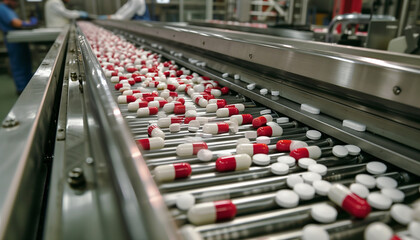 Automated Pharmaceutical Production Line : Pills Being Fabricated 