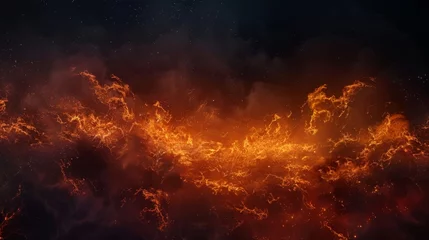 Fotobehang A crackling fire texture, representing the fiery breath of dragons and the burning passion of key characters, set against a night sky created with Generative AI Technology © Sentoriak