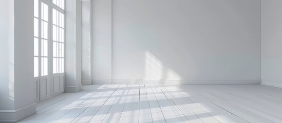 Minimal Interior with Light Gray Empty Room and White Laminate Floor