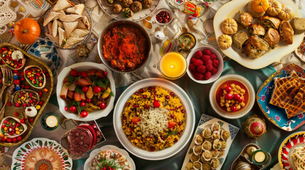 Eid festivities include delicious food, vibrant decorations - obrazy, fototapety, plakaty
