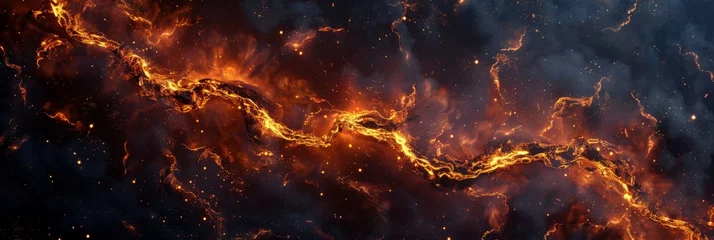 Foto op Plexiglas A crackling fire texture, representing the fiery breath of dragons and the burning passion of key characters, set against a night sky created with Generative AI Technology © Sentoriak