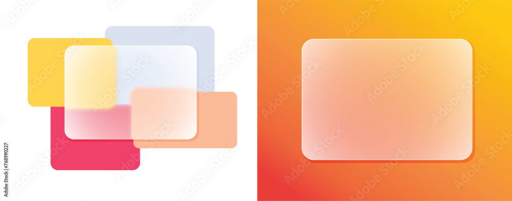 Fototapete mate glass transparent isolated vector graphic illustration, square matt shapes elements with blur e