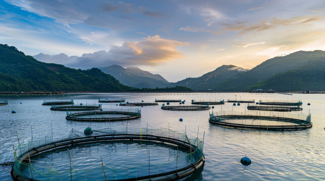 Fish farms employ aquaculture methods to rear fish in controlled conditions