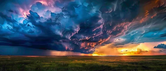 Foto auf Alu-Dibond A dramatic thunderstorm rolling in over the plains, with the colors of the sky forming a splendid gradient of dark blues and grays, captured in high-definition to showcase its mesmerizing vibrancy. © Hamza