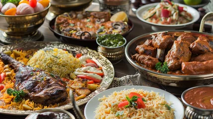 Foto op Aluminium From richly spiced curries to tender grilled meats, Eid al-Adha cuisine embodies the essence of hospitality and abundance © EmmaStock