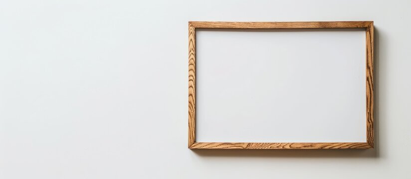 Brown wooden frame against white backdrop.