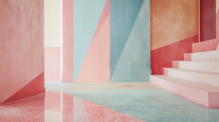 Soft pastel tones converging in a symphony of colors on a polished minimalist backdrop, accompanied...