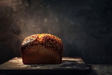 a loaf of bread with sesame seeds on top - obrazy, fototapety, plakaty