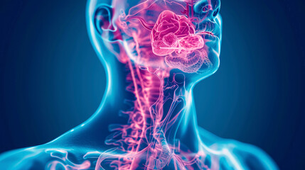 close-up, sore throat, sore throat, human organs in red, x-ray - obrazy, fototapety, plakaty