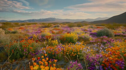 Fototapeta premium Vibrant Wildflowers With Majestic Mountains