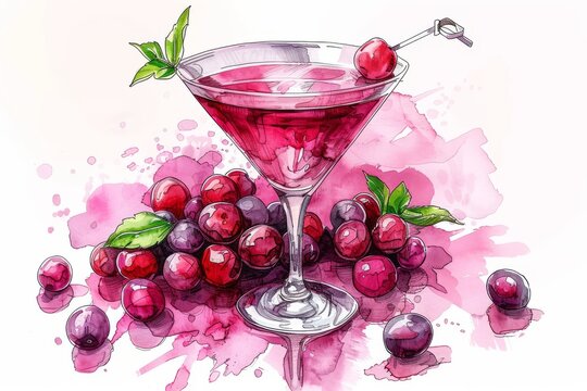 Martini Glass With Cherries Painting