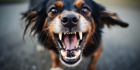 Aggressive dog shows dangerous teeth. Generative AI. - obrazy, fototapety, plakaty