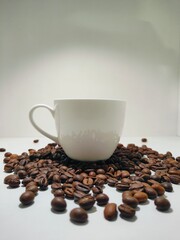 coffee beans and cup