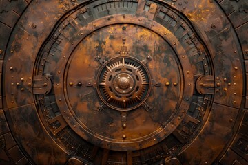 Fototapeta na wymiar A dynamic, steampunk gear and cog pattern, set against a backdrop of aged brass and copper, symbolizing the technological marvels and machinery created with Generative AI Technology