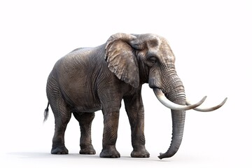 an elephant with tusks standing on a white background