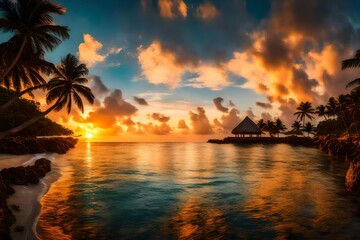 Fototapeta na wymiar A sunrise shot over the water of the Caribbean Sea