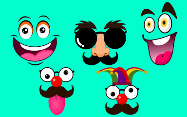  1st April, April Foil, April fool, Fool April, April Fool's Day Crazy Faces vector illustration Set