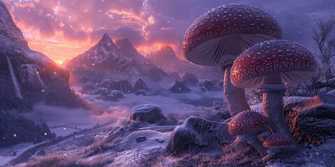 Glowing Mushrooms in an Enchanted Forest - obrazy, fototapety, plakaty