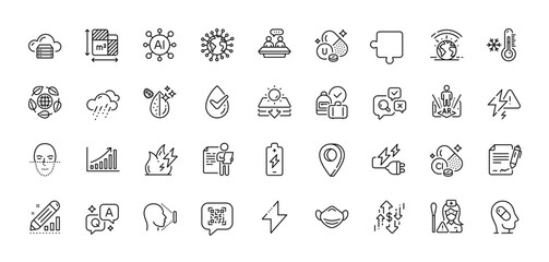 Face id, Augmented reality and Coronavirus line icons pack. AI, Question and Answer, Map pin icons. Puzzle, Depression treatment, Signing document web icon. Vector