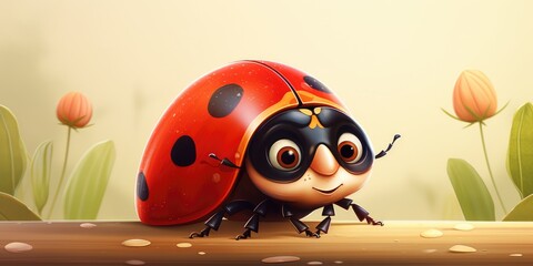 Fototapeta premium Illustration of a cute funny ladybug, cartoon. Generative AI