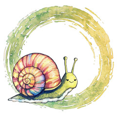 watercolor snail graphic in pastel colors on isolated background