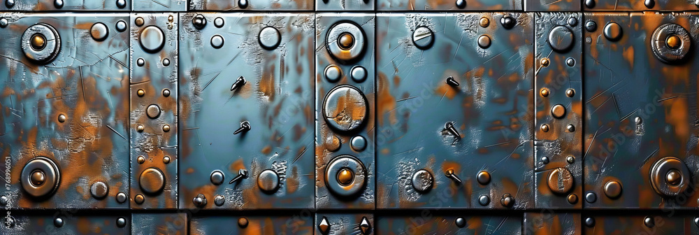 Poster Chaos in Harmony: A Rusty and Grungy Metallic Background, Illustrating the Intricate Patterns of Decay and Design