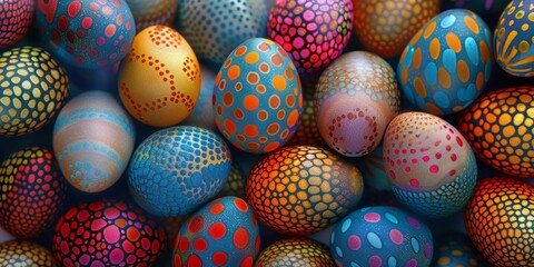 Fototapeta premium Vibrant patterned eggs showcasing a spectrum of designs and hues