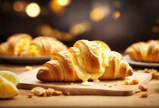 Croissant and cheese at the restaurant very delicious Bread bun, croissant with cheezy melted jam buttery bread for breakfast meal snack